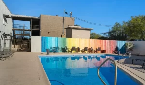Heated outdoor swimming pool at Tombstone Lookout Lodge, Arizona – guest amenity near O.K. Corral and Wild West attractions